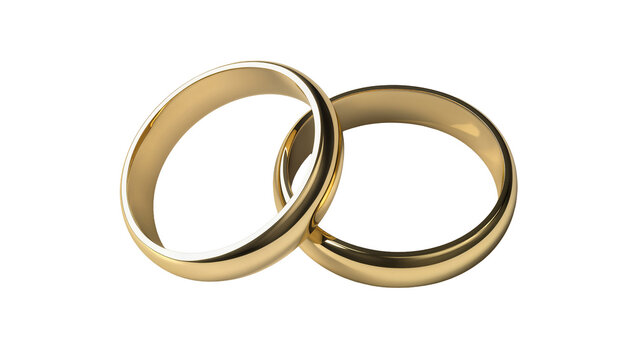 Isolated pair of classic golden wedding rings intertwined, symbolizing eternal love and marriage