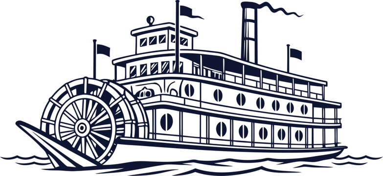 Vintage paddle steamer riverboat illustration