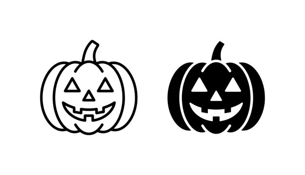 Halloween Pumpkin Icons, Jack-o'-lantern Vector Illustrations, Spooky Holiday Graphics, Black and White Simple Shapes