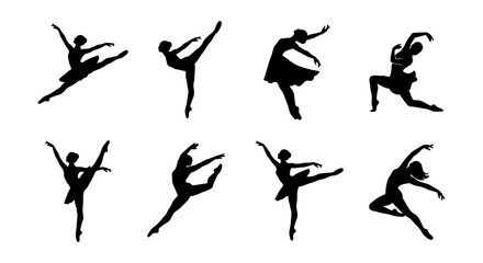 Ballet Dancer Silhouettes Collection, Elegant Poses, Graceful Movement, Artistic Performance Vector Set © Nazmun