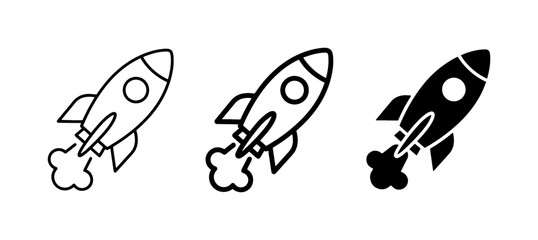 Rocket Ship Icons, Spacecraft Launch Symbols, Vector Set for Exploration and Technology Concepts © Hasanur