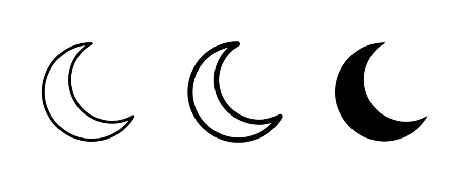 Crescent Moon Icons, Simple Lunar Phases, Night Sky Symbols, Celestial Body Graphics