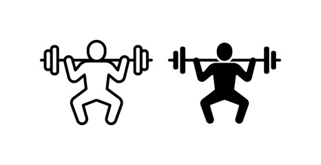 Fototapeta premium Weightlifting Icon Set: Two Simple Squatting Figures, Black and White Outline, Fitness and Strength Training Vector Graphics