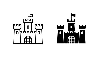 Medieval Castle Icons, Royal Fortress Vector Graphics, Fantasy Kingdom Building Symbols, Set of Two Styles © Hasanur