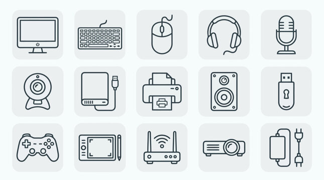 Collection of various electronic devices icons.