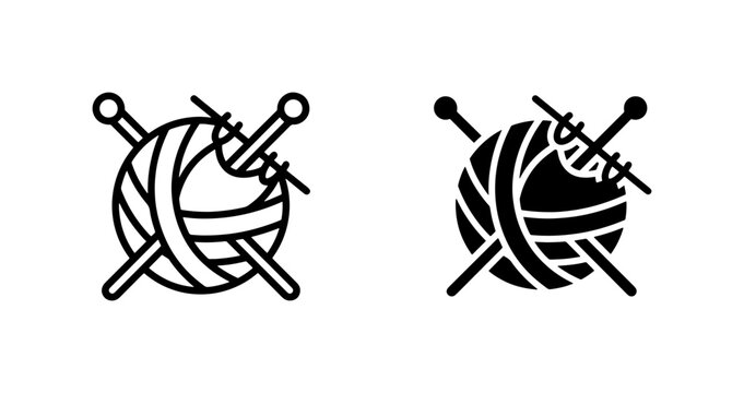Knitting Icon Set, Yarn Ball and Needles, Crafting Symbols, Handmade Hobby Graphics, DIY Crafting Vector Art