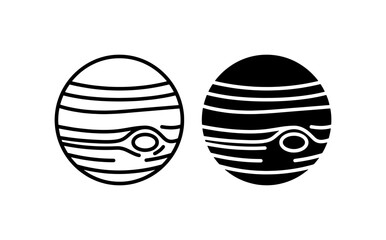 Jupiter planet icons in outline and silhouette styles, celestial gas giant vector set, astronomy and space symbols © Fariya