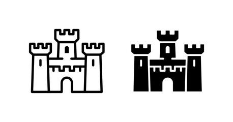 Medieval castle icon set, black line and silhouette fortress symbols, ancient stone palace vector illustrations © Fariya