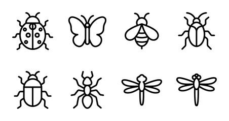 Insect Icons Collection: Ladybug, Butterfly, Bee, Beetle, Ant, Dragonfly Vector Graphics for Nature and Science © Mahinul