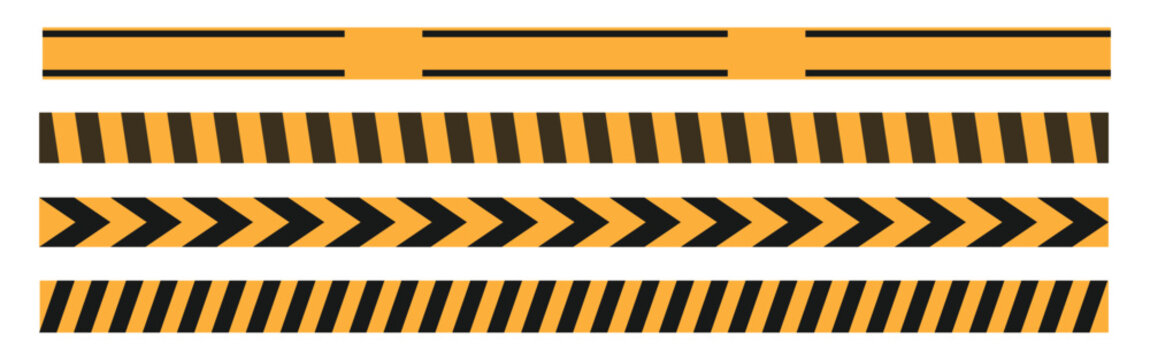 set of yellow warning and caution signs under construction background