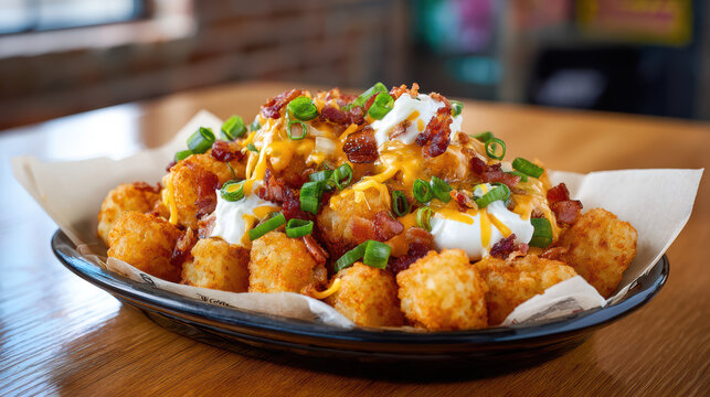 loaded tater tots with melted nacho cheese