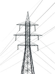 Isolated massive electricity pylon supporting high-voltage power transmission lines © Oisin