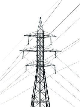 Isolated massive electricity pylon supporting high-voltage power transmission lines