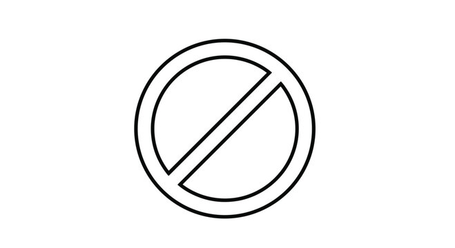 Prohibited sign icon featuring a simple black circle with a diagonal slash on a clean white background for design.