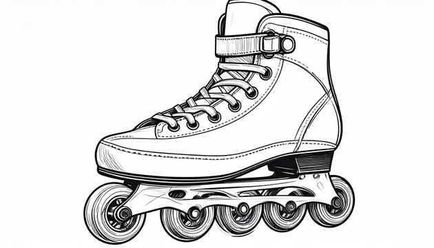 Detailed Line Art Illustration of an Inline Skate.