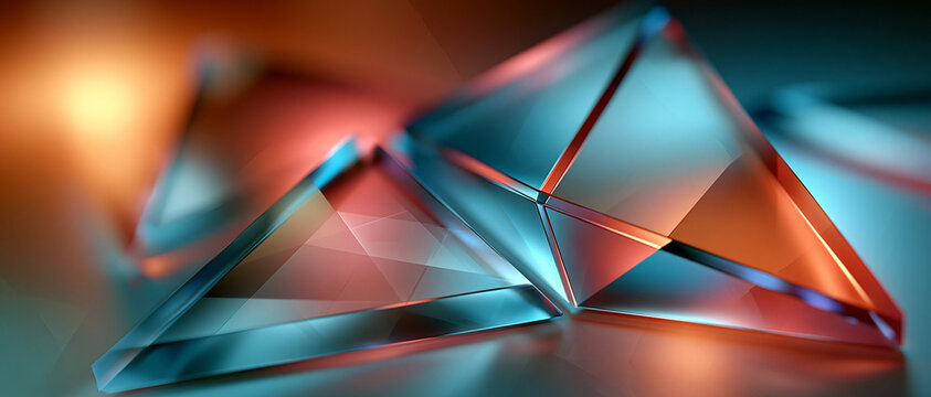 Colorful glass prisms illuminated with soft light on a gradient background  