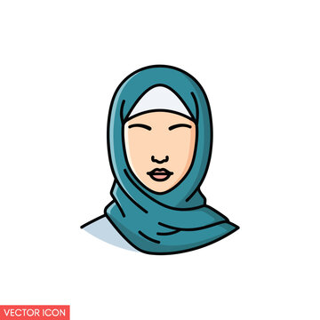 Woman Wearing Blue Hijab Headscarf.