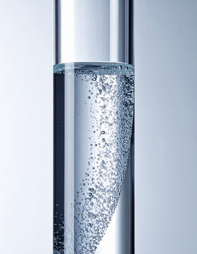 Transparent test tube filled with sparkling bubbles in laboratory style 気泡が立ちのぼる透明試験管の科学背景