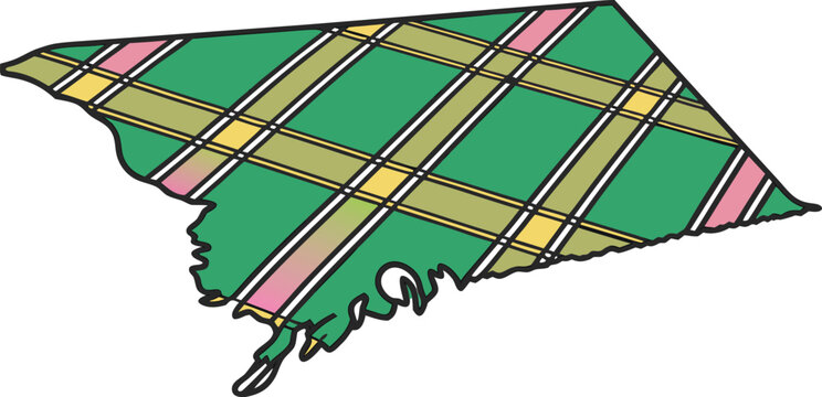 South carolina state map filled with a green plaid tartan pattern