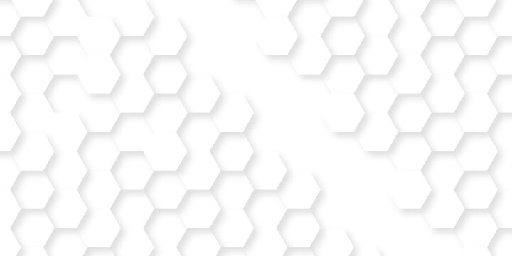 White hexagon paper texture abstract grid tile bee. minimal honeycomb seamless hexagon wall creative metal science business wallpaper texture background.