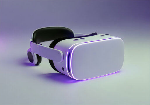 Modern virtual reality headset on purple gradient background