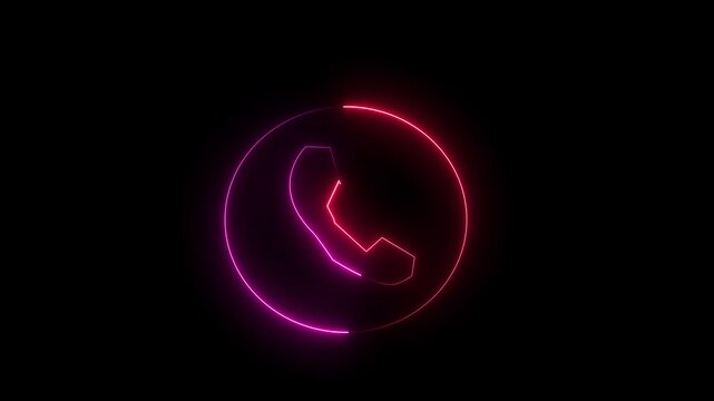 Glowing Red Neon Phone in Circle on Black Background neon phone red neon sign glowing phone symbol VIDOE