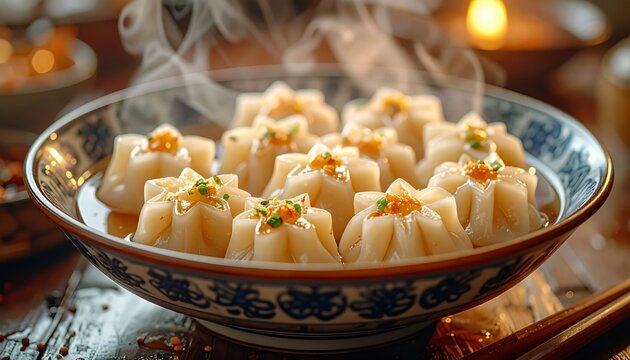 Steaming Star-Shaped Chiu Chow Fun Gor Dumplings with Savory Fillings and Chewy Rice Flour Exterior