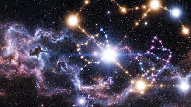 Cosmic heart celestial constellation against a nebula background
