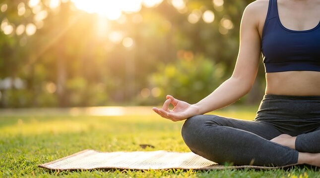 Peaceful Outdoor Meditation at Golden Hour with Copy Space