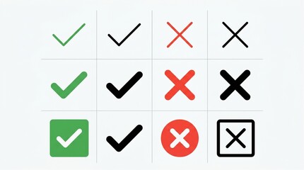 Fototapeta premium Checkmarks and X marks symbol set on grid background
