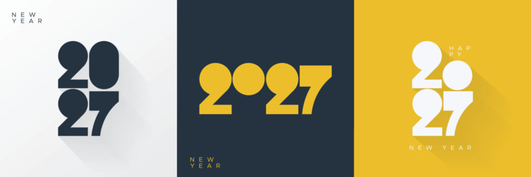 Minimal 2027 New Year Poster Set with Modern Geometric Number Typography and Long Shadow Design