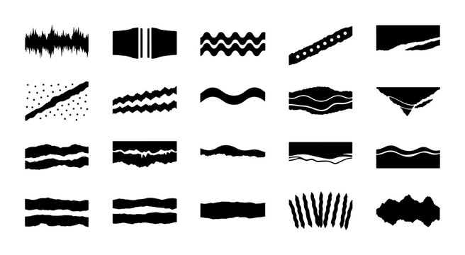 Rough Edge Vector Brushes, Grunge Borders, Textured Lines, Abstract Graphic Elements for Design