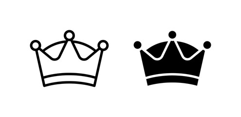 Minimalist crown icon set, black royal tiara vector symbols, elegant king and queen headwear line art for logo design © Nusrat