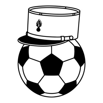 Soccer ball wearing traditional french gendarmerie kepi hat in minimalist graphic style