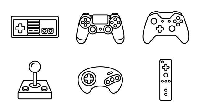 Retro and Modern Game Controllers, Vector Icons Set. Vintage and Contemporary Gaming Input Devices Collection.