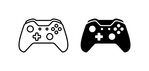Video Game Controller Icons: Outline and Solid Black Vector Graphics for Gaming and Technology © Rubina