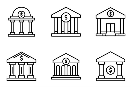 Bank linear icon set. Government building. vector illustration on white background