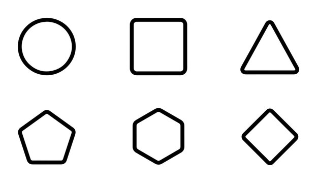 Geometric Shapes Collection: Circle, Square, Triangle, Pentagon, Hexagon, Diamond Icons for Design