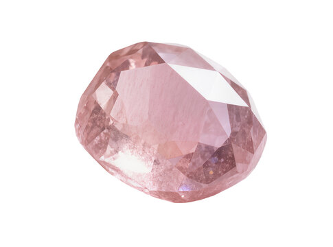 Isolated elegant light pink faceted gem, sparkling rose quartz jewel reflecting brilliance