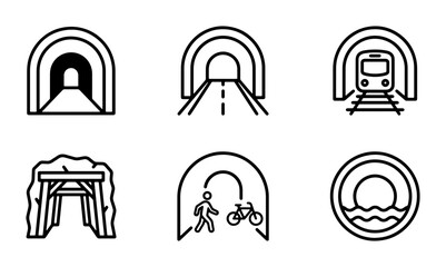 Tunnel Icons Set: Transportation, Mining, Nature, Abstract Pathways. Vector Graphics for Infrastructure, Travel, and Exploration Themes. © Farzana