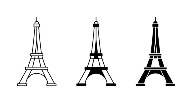 Eiffel Tower Vector Icons, Paris Landmark Silhouettes, French Architecture Symbols, Travel & Tourism Graphics