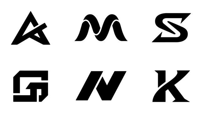 Modern Monogram Logo Designs, Bold Letter A, M, S, G, N, K Icons, Minimalist Alphabet Symbols for Branding