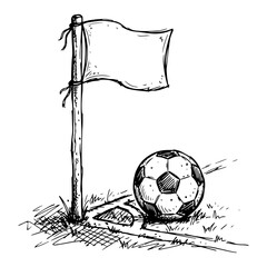 Soccer ball at corner flag position on field in vintage sketch style © AnimalZOO