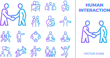 Fototapeta premium Human interaction icons set handshake hugging family friendship communication business collaboration vector.
