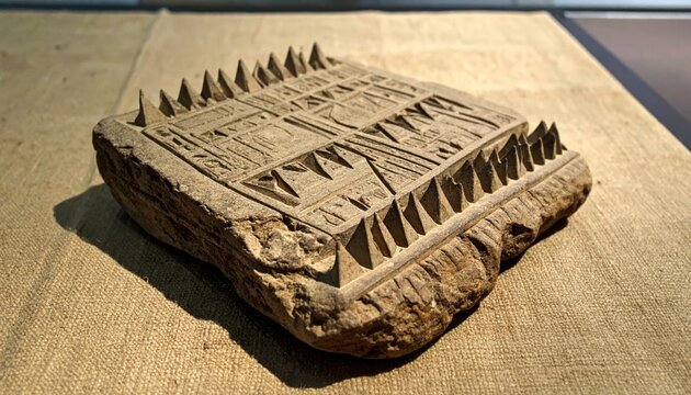 Ancient cuneiform clay tablet with intricate wedge-shaped script detail