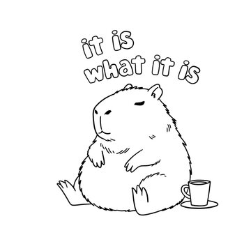 Black and White, Outline Hand drawn of Capybara clip art, Perfect for DIY, Coloring page, and Cricut.