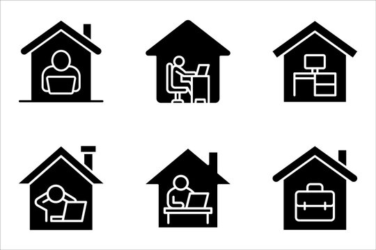 Home office linear icon set. Working at home. Freelance symbol, vector illustration on white background