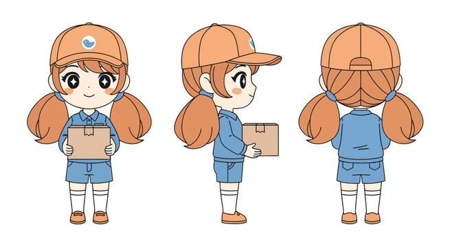 Young girl with orange pigtails and cap.