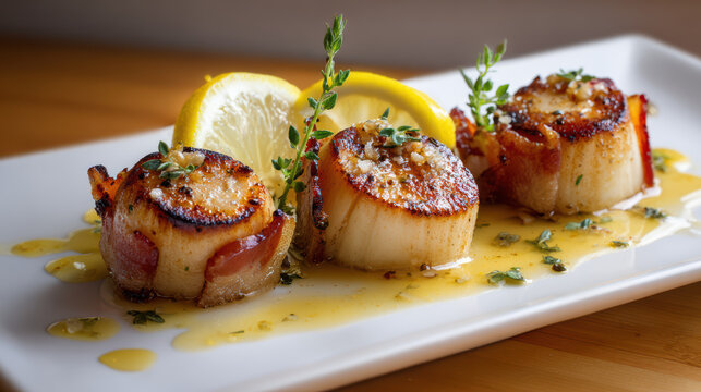 bacon wrapped scallops seared to perfection