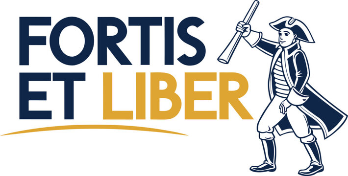 Fortis et liber logo with a colonial style figure holding a telescope